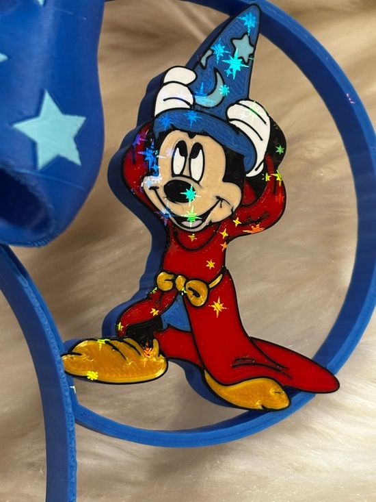 Hand Crafted Blue Sorcerer Mouse Ear Headband with Star Bow - Picture 6 of 12